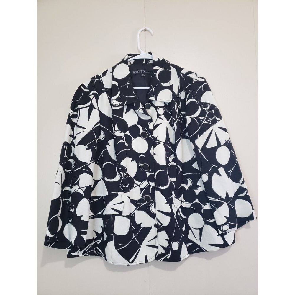 VTG Kasper Essential Sportswear Women Plus 16W Jacket Black White Floral Classic